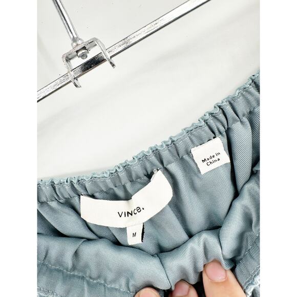 Vince Smocked Tiered Metal Satin Midi Length Pull-On A-Line Skirt Size Medium - Picture 6 of 6